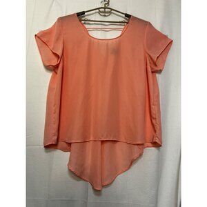 Torrid SZ 5 Coral Pink Hi-Low Short Sleeve Sheer Blouse Office Comfy
